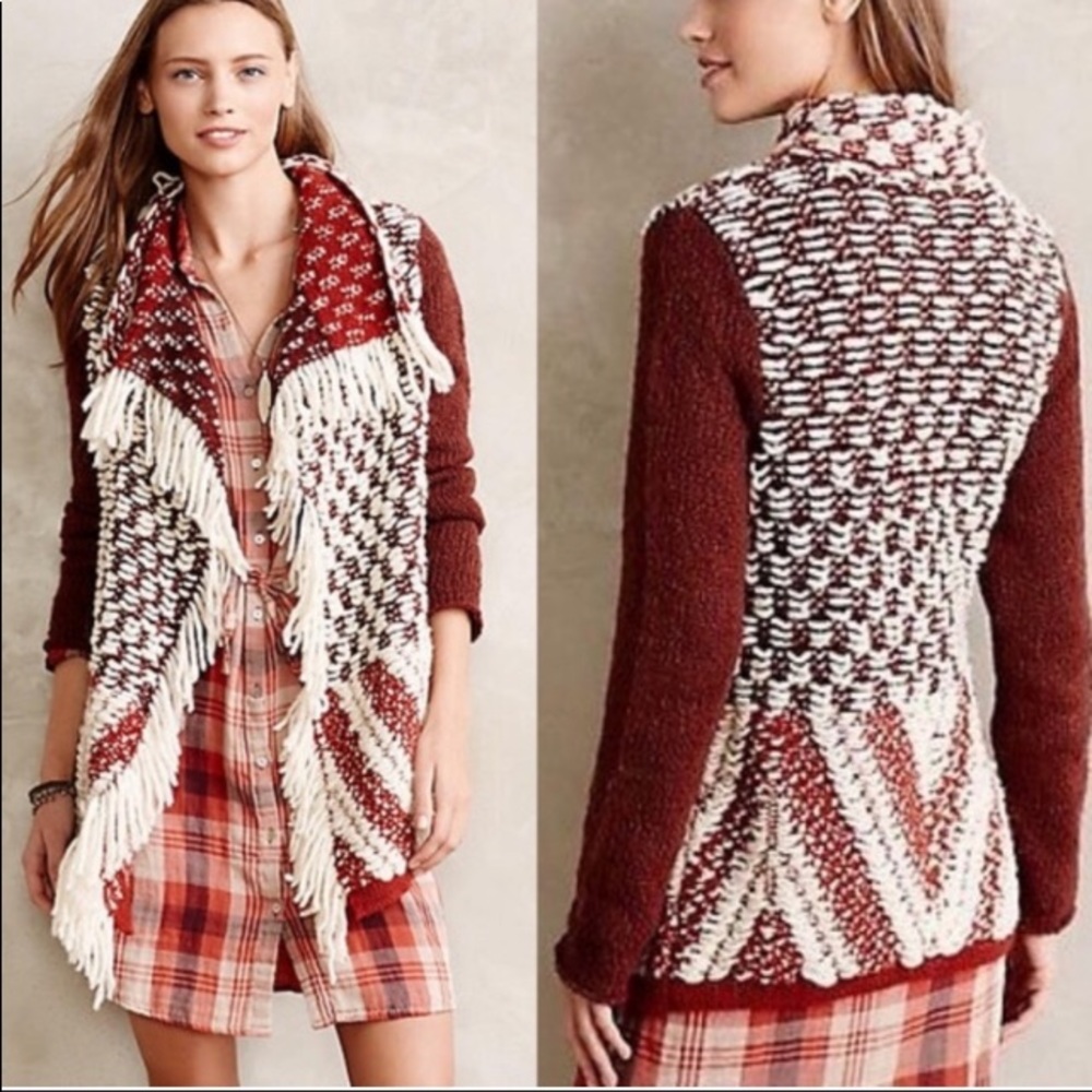Anthro MOTH Drape Fringe Knit Cardigan Sweater - Picture 7 of 8